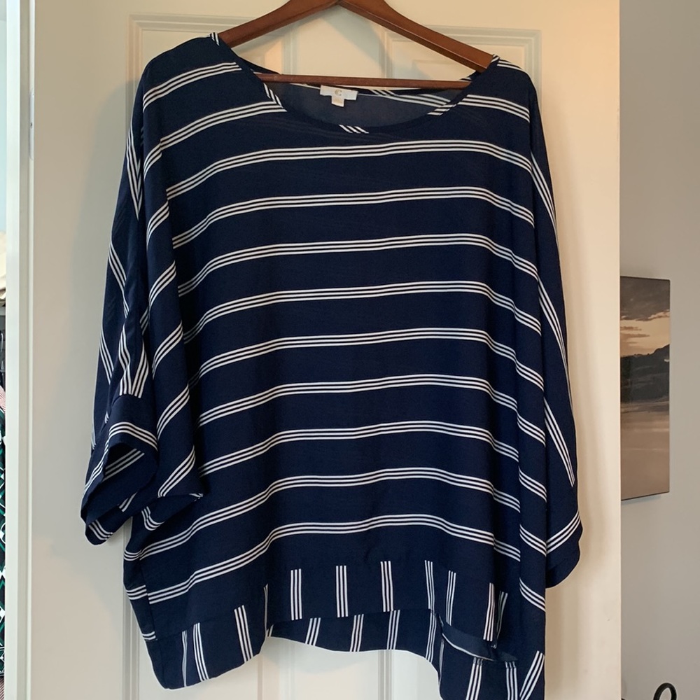 Navy Striped Women's Boatneck Blouse